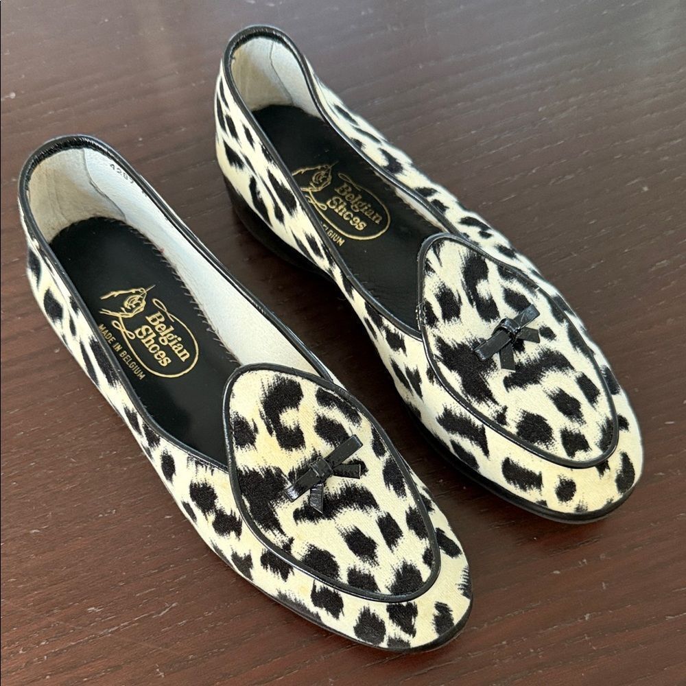 New Belgian shoes Black and White Leopard Print Shoes 6